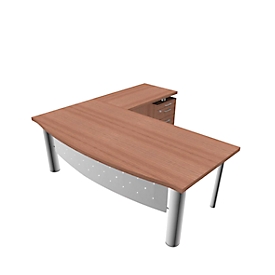 Schreibtisch mit Sideboard X-TIME-WORK, 4-Fuss, Bogen, B 2000 x T 900 x H 740 mm, Nuss Canaletto-Dekor/weiss
