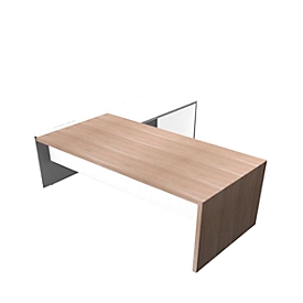 Schreibtisch mit Sideboard X-TIME-WORK, Wange, Rechteck, Anbau weiss, rechts, B 2200 x T 2200 x H 730 mm, Ulme