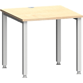Schreibtisch MODENA FLEX, Quadrat, 4-Fuß Quadratrohr, B 800 x T 800 x H 720-820 mm, Ahorn/weißaluminium