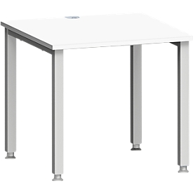 Schreibtisch MODENA FLEX, Quadrat, 4-Fuß Quadratrohr, B 800 x T 800 x H 720-820 mm, weiß/weißaluminium