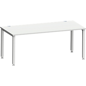 Schreibtisch MODENA FLEX, Rechteck, 4-Fuß Quadratrohr, B 1800 x T 800 x H 720-820 mm, lichtgrau/weißaluminium