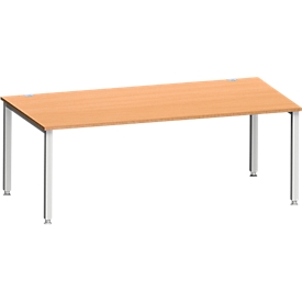 Schreibtisch MODENA FLEX, Rechteck, 4-Fuss Quadratrohr, B 2000 x T 1000 x H 720-820 mm, Buche/weissaluminium