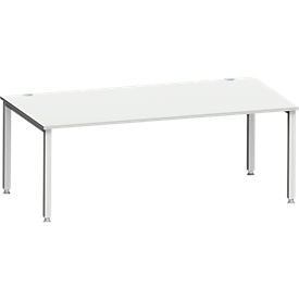 Schreibtisch MODENA FLEX, Rechteck, 4-Fuß Quadratrohr, B 2000 x T 1000 x H 720-820 mm, lichtgrau/weißaluminium