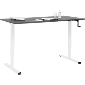 Schreibtisch Multiflex, manuell höhenverstellbar mit Kurbel, B 1600  x T 800 x H 700-1180 mm, graphit/weiß