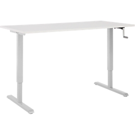 Schreibtisch Multiflex, manuell höhenverstellbar mit Kurbel, B 1600  x T 800 x H 700-1180 mm, lichtgrau/weißalu