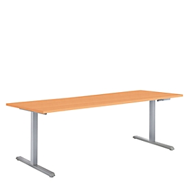 Schreibtisch Multiflex, manuell höhenverstellbar, Rechteck, T-Fuß, B 1600 x T 800 x H 728-1208 mm, Buche/weißaluminium