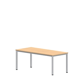 Schreibtisch NEVADA, 4-Fuß, Rechteck, Rundrohr, B 1800 x T 800 x H 740 mm, Buche-Dekor/alusilber