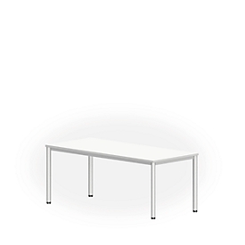 Schreibtisch NEVADA, 4-Fuß, Rechteck, Rundrohr, B 1800 x T 800 x H 740 mm, weiß/alusilber