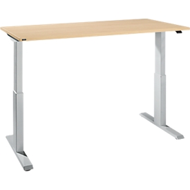 Schreibtisch NEVADA, elektrisch höhenverstellbar, Rechteck, T-Fuß, B 1800 x T 800 x H 715-1185 mm,Ahorn/alusilber