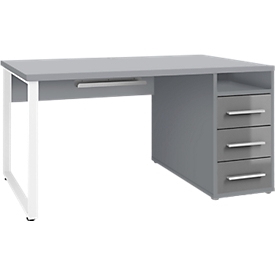 Schreibtisch Player, mit Schubladen, Kabeldurchlass & Kabelablage, Breite 1500 mm, platingrau/grauglas