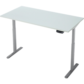 Schreibtisch, Rechteck, elektrisch höhenverstellbar, T-Fuß, B 1600 x T 800 x H 620-1280 mm, inkl. Memory Master, lichtgrau/silber