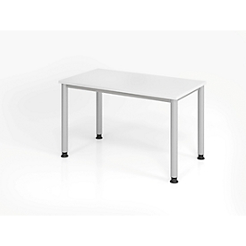 Schreibtisch, rechteckig, 4 Füße, Rundrohr, B 1200 x T 672 x H 685-810 mm, weiß/silber