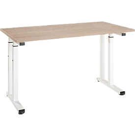 Schreibtisch Set Up, Rechteck, C-Fuß, B 1300 x T 650 x H 685-820 mm, Eiche/weiß