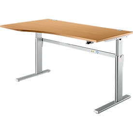 Schreibtisch Standard, elektrisch höhenverstellbar, Freiform, Ansatz links, C-Fuß, B 1800 x T 1000/800 x H 725-1185 mm, Buche/weißalu