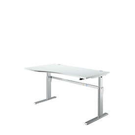 Schreibtisch Standard, elektrisch höhenverstellbar, Freiform, Ansatz links, C-Fuß, B 1800 x T 1000/800 x H 725-1185 mm, lichtgrau/weißalu