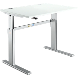 Schreibtisch Standard, elektrisch höhenverstellbar, Rechteck, C-Fuß, B 1200 x T 800 x H 725-1185 mm, lichtgrau/weißaluminium RAL 9006 