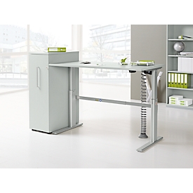 Schreibtisch Standard, elektrisch höhenverstellbar, Rechteck, C-Fuß, B 1600 x T 800 x H 725-1185 mm, lichtgrau/weißaluminium RAL 9006