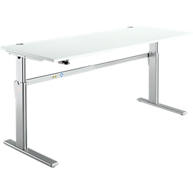 Schreibtisch Standard, elektrisch höhenverstellbar, Rechteck, C-Fuß, B 1800 x T 800 x H 725-1185 mm, lichtgrau/weißaluminium RAL 9006