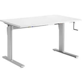 Schreibtisch Standard, manuell höhenverstellbar, Rechteck, C-Fuß, B 1200 x T 800 x H 728-1188 mm, lichtgrau/weißaluminium 