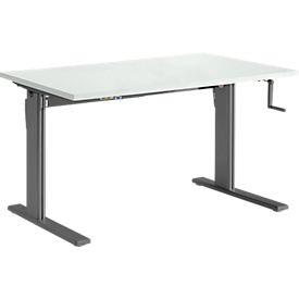 Schreibtisch Standard, rechteckig, manuell per Kurbel höhenverstellbar, C-Fuss, B 1200 x T 800 x H 728-1188 mm, lichtgrau/anthrazit