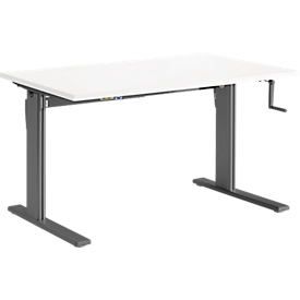 Schreibtisch Standard, rechteckig, manuell per Kurbel höhenverstellbar, C-Fuss, B 1200 x T 800 x H 728-1188 mm, weiss/anthrazit