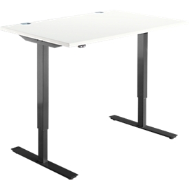 Schreibtisch Start Off, elektrisch höhenverstellbar, Rechteck, T-Fuß, B 1200 x T 800 x H 755-1255 mm, weiß/schwarz