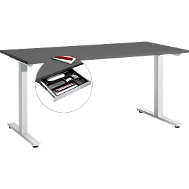 Schreibtisch Start Off, T-Fuß-Gestell, B 1600 x T 800 x H 735 mm, graphit + Schublade