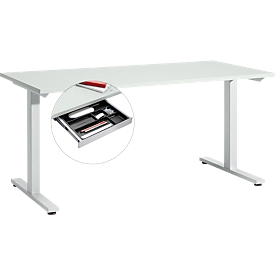 Schreibtisch Start Off, T-Fuß-Gestell, B 1600 x T 800 x H 735 mm, lichtgrau + Schublade
