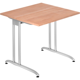 Schreibtisch TARA, C-Fuß, Rechteck, B 800 x T 800 x H 720 mm, Nussbaum-Dekor