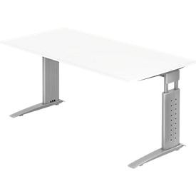 Schreibtisch TARVIS, C-Fuß, Rechteck, B 1600 mm, Gestell silber, höhenverstellbar, weiß