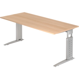 Schreibtisch TARVIS, C-Fuß, Rechteck, B 1800 mm, Gestell silber, höhenverstellbar, Eiche-Dekor