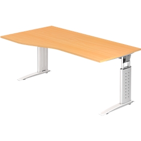 Schreibtisch TARVIS, Freiform, B 1800 x T 800/1000 x H 680-820 mm, Gestell weiß, Buche-Dekor