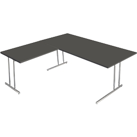 Schreibtisch Toledo, mit Anbautisch, höhenverstellbar, C-Fuss, B 1800 x T 800 mm, anthrazit