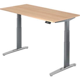 Schreibtisch TOPAS LINE, elektrisch höhenverstellbar, C-Fuß, B 1600 x T 800 x H 650-1300 mm, Eiche/graphit + Memoryschalter, Kabelkanal