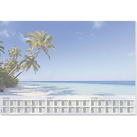 Schreibunterlage Sigel Beach, A2, 30 Blatt mit Motiv, mehrsprachiges 3-Jahres-Kalendarium für 2026-2028, FSC®-Mix Papier, blau