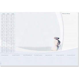 Schreibunterlage Sigel Harmony, A2, 30 Blatt mit Motiv, mehrsprachiges 3-Jahres-Kalendarium für 2026-2028, FSC®-Mix Papier, beige-grau