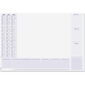 Schreibunterlage Sigel Lilac, A2, 30 Blatt mit Punktraster, Wochenplan, mehrsprachiges 3-Jahres-Kalendarium für 2026-2028, FSC®-Mix Papier, flieder-weiss