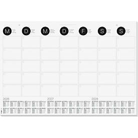 Schreibunterlage Sigel Monthly Planner, A2, als Wandkalender nutzbar, 12 Blatt, mehrsprachiges 3-Jahres-Kalendarium für 2026-2028, FSC®-Mix Papier, grau
