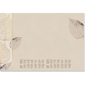 Schreibunterlage Sigel Natural Leaves, A2, 30 Blatt mit Motiv, mehrsprachiges 2-Jahres-Kalendarium für 2026-2027, FSC®-Mix Papier, braun-weiss