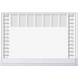 Schreibunterlage Sigel Protect, A2, 40 Blatt, Schutzleiste, Tages-/Wochenplan, mehrsprachiges 2-Jahres-Kalendarium für 2026-2027, FSC®-Mix Papier, grau-weiss