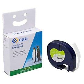 Schriftband G&G, kompatibel zu Dymo S0721660/91221, schwarz auf weiß, selbstklebend, Kunststoff, L 4 m x B 12 mm, 1 Stück