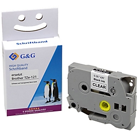Schrijfband G&amp;G, compatibel met Brother TZe-121, zwart op transparant, zelfklevend, kunststof, L 8 m x B 9 mm, 1 stuk