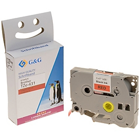 Schrijfband G&amp;G, compatibel met Brother TZe-431, zwart op rood, zelfklevend, kunststof, L 8 m x B 12 mm, 1 stuk