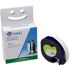 Schrijftape G&amp;G, compatibel met Dymo S0721520/91220, zwart op wit, zelfklevend, papier, L 4 m x B 12 mm, 1 stuk