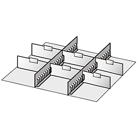 Schubladen-Unterteilungen, 2 Zwischenstege/6 Trennwände, 50mm, Stahlblech