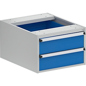 Schubladenblock Treston 53/36-3, 2 abschließbare Schübe, bis 200 kg, B 530 x T 640 x H 360 mm, Stahl, lichtgrau RAL 7035/brillantblau RAL 5007