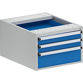 Schubladenblock Treston 53/36-4, 3 abschließbare Schübe, bis 200 kg, B 530 x T 640 x H 360 mm, Stahl, lichtgrau RAL 7035/brillantblau RAL 5007