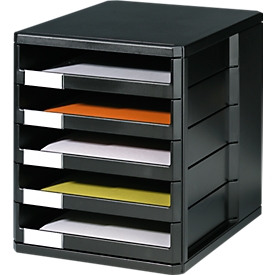 Schubladenbox, 5 Schübe, DIN A4, Polystyrol, schwarz