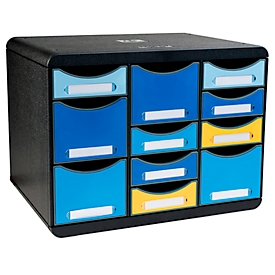Schubladenbox Exacompta BEE BLUE Store Box Multi, 7 kleine & 4 hohe Schübe mit Auszugstopp & Griffmulde, Kunststoff, schwarz