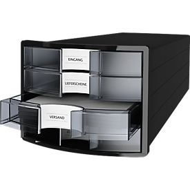 Schubladenbox HAN Impuls 2.0, 4 Schubladen, Format A4, stapelbar, geschlossen, schwarz/transparent-klar